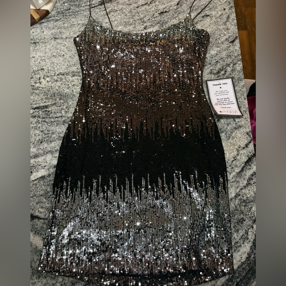 Macy's Black and Silver Sequin Mini Dress